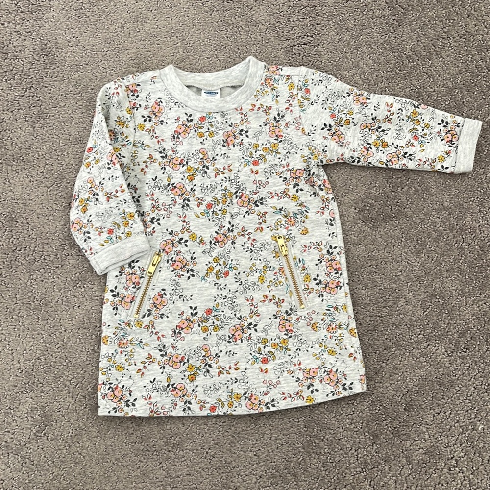 Old Navy Cream Floral Sweatshirt Dress with Pink and Yellow Flowers